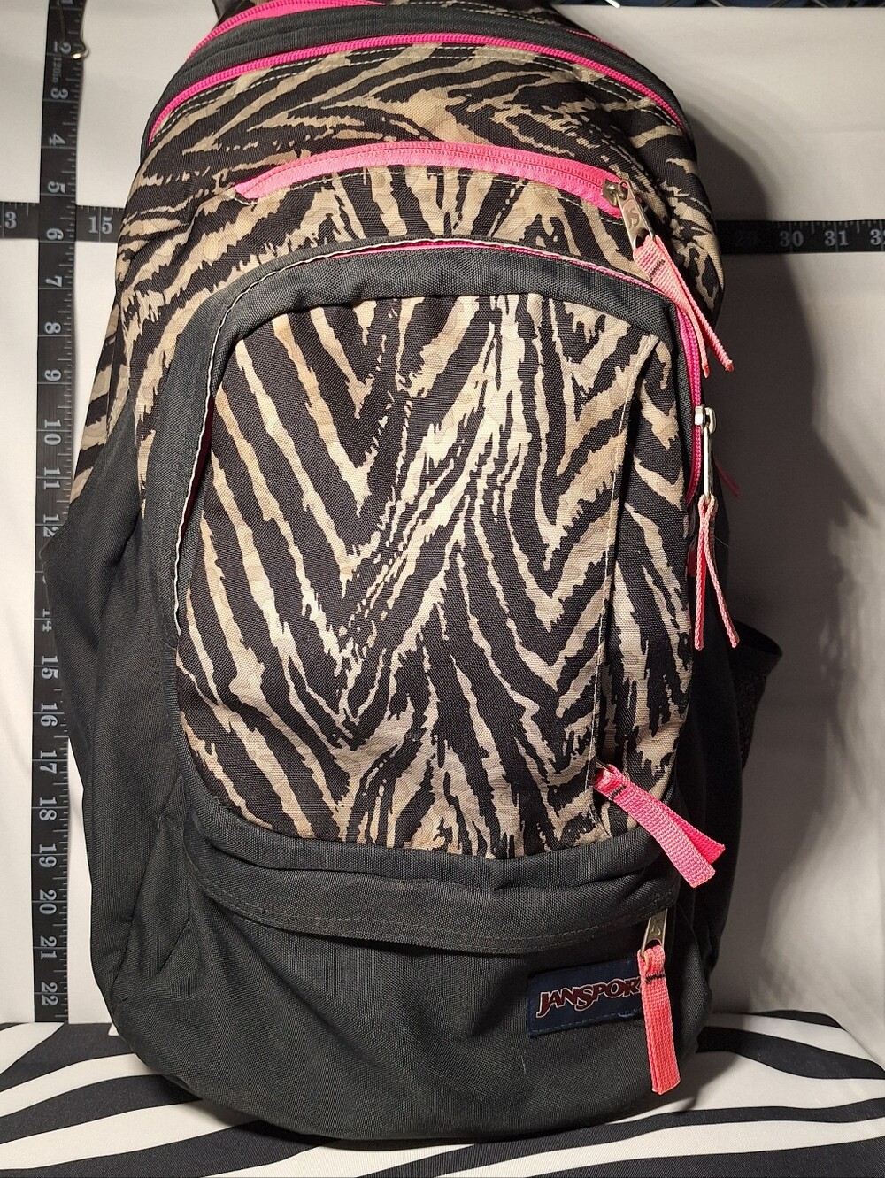 Jansport Backpack Zebra Black & Grey w/ Pink Accents